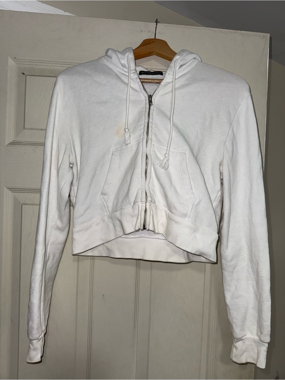 Brandy Melville White Cropped Zip-Up Hoodie